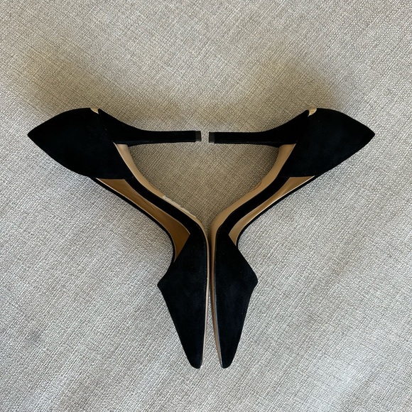 Michael Michael Kors D'Orsay Heels 8.5 Suede Leather Black Stiletto Pointed Toe - Picture 3 of 9